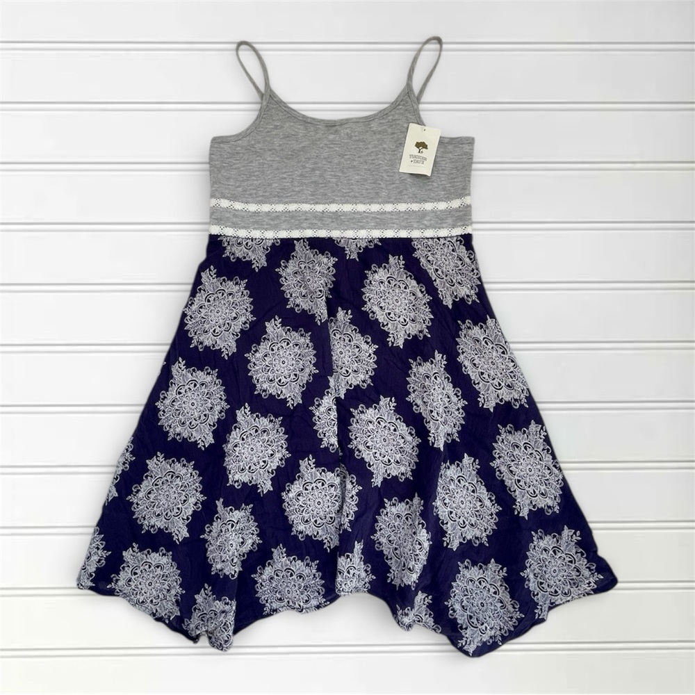 TUCKER & TATE NWT Navy w/ Purple Undertones Bohemian Floral Flowy Summer Dress